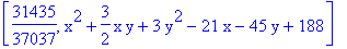 [31435/37037, x^2+3/2*x*y+3*y^2-21*x-45*y+188]